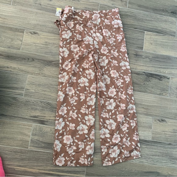 NWT B.O.G. Collective  Wide Leg Floral Pink & Brown Pants Oversized Small - Picture 8 of 11